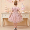 image:imageIDOPIP Kids Girls Short Sleeve Embroidery Floral Lace Tulle Dress 511YPink