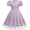 image:imageIDOPIP Kids Girls Short Sleeve Embroidery Floral Lace Tulle Dress 511YPurple