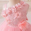 image:imageIDOPIP Toddler Flower Girl Lace Dress Asymmetric Tiered Tulle Gown 3M6TPink
