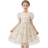 image:imageIDOPIP Kids Girls Short Sleeve Embroidery Floral Lace Tulle Dress 511YApricot