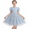 image:imageIDOPIP Kids Girls Short Sleeve Embroidery Floral Lace Tulle Dress 511YBlue