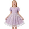 image:imageIDOPIP Kids Girls Short Sleeve Embroidery Floral Lace Tulle Dress 511YPurple