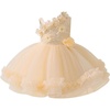 image:imageIDOPIP Toddler Flower Girl Lace Dress Asymmetric Tiered Tulle Gown 3M6TChampagne