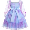 image:imageIDOPIP Toddler Baby Girls Dresses Long Puff Sleeve Pageant Mesh Tutu Dress Infant Wedding Baptism Photo Shoot Tulle DressGradient Blue