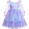 image:imageIDOPIP Toddler Baby Girls Dresses Long Puff Sleeve Pageant Mesh Tutu Dress Infant Wedding Baptism Photo Shoot Tulle DressGradient Blue