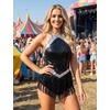 image:imageIDOPIP Women Halter Sequin Fringe Bodysuit Ballroom Latin Dance DressBlack