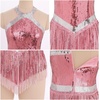 image:imageIDOPIP Women Halter Sequin Fringe Bodysuit Ballroom Latin Dance DressPink