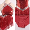image:imageIDOPIP Women Halter Sequin Fringe Bodysuit Ballroom Latin Dance DressRed