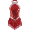 image:imageIDOPIP Women Halter Sequin Fringe Bodysuit Ballroom Latin Dance DressRed