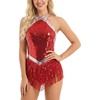 image:imageIDOPIP Women Halter Sequin Fringe Bodysuit Ballroom Latin Dance DressRed