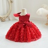 image:imageIDOPIP Flower Girl Butterfly Bowknot Tutu Dress for Kids Baby Birthday Wedding Party Dresses Toddler Pageant Tulle Gown 16TDark Red