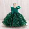 image:imageIDOPIP Flower Girl Butterfly Bowknot Tutu Dress for Kids Baby Birthday Wedding Party Dresses Toddler Pageant Tulle Gown 16TGreen