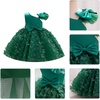 image:imageIDOPIP Flower Girl Butterfly Bowknot Tutu Dress for Kids Baby Birthday Wedding Party Dresses Toddler Pageant Tulle Gown 16TGreen