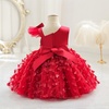 image:imageIDOPIP Flower Girl Butterfly Bowknot Tutu Dress for Kids Baby Birthday Wedding Party Dresses Toddler Pageant Tulle Gown 16TRed