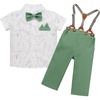 image:imageIDOPIP Toddler Baby Boys Formal Suit Gentleman Dress Shirt with Bowtie  Suspender Pants Birthday Party Wedding Clothes 9M6TGreen