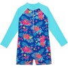 image:imageIDOPIP Girls Mermaid Floral Print One Piece Swimsuit Bathing Suit Sun Protection UPF 50 Rash Guard Zipper Surfing BeachwearBlue Floral