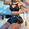 image:imageIDOPIP Rave Outfits for Women Sexy Shiny Metallic Festival Halloween Costume Holographic Bikini Skirt Music Party ClubwearBlack