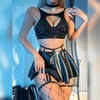 image:imageIDOPIP Rave Outfits for Women Sexy Shiny Metallic Festival Halloween Costume Holographic Bikini Skirt Music Party ClubwearBlack