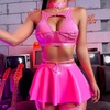 image:imageIDOPIP Rave Outfits for Women Sexy Shiny Metallic Festival Halloween Costume Holographic Bikini Skirt Music Party ClubwearHot Pink