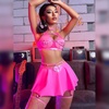 image:imageIDOPIP Rave Outfits for Women Sexy Shiny Metallic Festival Halloween Costume Holographic Bikini Skirt Music Party ClubwearHot Pink