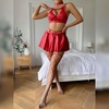 image:imageIDOPIP Rave Outfits for Women Sexy Shiny Metallic Festival Halloween Costume Holographic Bikini Skirt Music Party ClubwearRed