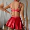 image:imageIDOPIP Rave Outfits for Women Sexy Shiny Metallic Festival Halloween Costume Holographic Bikini Skirt Music Party ClubwearRed