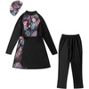 image:imageMuslim Swimsuits for Women Modest Burkini Swimsuit Islamic Long Sleeve Floral Full Cover Hijab Top Pants Bathing SuitBlack