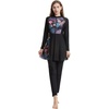 image:imageMuslim Swimsuits for Women Modest Burkini Swimsuit Islamic Long Sleeve Floral Full Cover Hijab Top Pants Bathing SuitBlack
