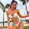image:imageSexy Rainbow Fishnet Cover up Dress Stretchy Swimsuit for Women Fishnet Bodysuit Sheer Mesh Bodycon Lingerie SleepwearRainbow Dress