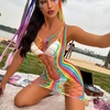 image:imageSexy Rainbow Fishnet Cover up Dress Stretchy Swimsuit for Women Fishnet Bodysuit Sheer Mesh Bodycon Lingerie SleepwearRainbow Hollow Out