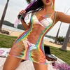 image:imageSexy Rainbow Fishnet Cover up Dress Stretchy Swimsuit for Women Fishnet Bodysuit Sheer Mesh Bodycon Lingerie SleepwearRainbow Hollow Out