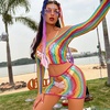 image:imageSexy Rainbow Fishnet Cover up Dress Stretchy Swimsuit for Women Fishnet Bodysuit Sheer Mesh Bodycon Lingerie SleepwearRainbow Long Sleeves