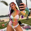image:imageSexy Rainbow Fishnet Cover up Dress Stretchy Swimsuit for Women Fishnet Bodysuit Sheer Mesh Bodycon Lingerie SleepwearRainbow Shorts Set