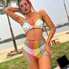 image:imageSexy Rainbow Fishnet Cover up Dress Stretchy Swimsuit for Women Fishnet Bodysuit Sheer Mesh Bodycon Lingerie SleepwearRainbow Skirt Set