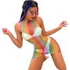 image:imageSexy Rainbow Fishnet Cover up Dress Stretchy Swimsuit for Women Fishnet Bodysuit Sheer Mesh Bodycon Lingerie SleepwearRainbow Sleeveless
