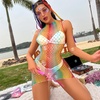 image:imageSexy Rainbow Fishnet Cover up Dress Stretchy Swimsuit for Women Fishnet Bodysuit Sheer Mesh Bodycon Lingerie SleepwearRainbow Sleeveless