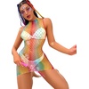 image:imageSexy Rainbow Fishnet Cover up Dress Stretchy Swimsuit for Women Fishnet Bodysuit Sheer Mesh Bodycon Lingerie SleepwearRainbow Sleeveless