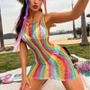 image:imageSexy Rainbow Fishnet Cover up Dress Stretchy Swimsuit for Women Fishnet Bodysuit Sheer Mesh Bodycon Lingerie SleepwearRainbow Sleeveless Lace