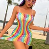 image:imageSexy Rainbow Fishnet Cover up Dress Stretchy Swimsuit for Women Fishnet Bodysuit Sheer Mesh Bodycon Lingerie SleepwearRainbow Tube Dress