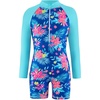 image:imageIDOPIP Girls Mermaid Floral Print One Piece Swimsuit Bathing Suit Sun Protection UPF 50 Rash Guard Zipper Surfing BeachwearBlue Floral