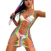 image:imageSexy Rainbow Fishnet Cover up Dress Stretchy Swimsuit for Women Fishnet Bodysuit Sheer Mesh Bodycon Lingerie SleepwearRainbow Hollow Out