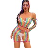 image:imageSexy Rainbow Fishnet Cover up Dress Stretchy Swimsuit for Women Fishnet Bodysuit Sheer Mesh Bodycon Lingerie SleepwearRainbow Long Sleeves