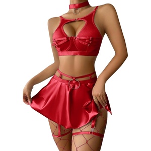 image:imageIDOPIP Rave Outfits for Women Sexy Shiny Metallic Festival Halloween Costume Holographic Bikini Skirt Music Party ClubwearRed