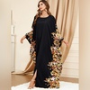 image:imageIDOPIP Abayas for Women Muslim Ramadan Dress Long Sleeve Floral Maxi Moroccan Kaftan Dress Loose Islamic Dubai Pakistani RobeBlack