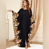 image:imageIDOPIP Abayas for Women Muslim Ramadan Dress Long Sleeve Floral Maxi Moroccan Kaftan Dress Loose Islamic Dubai Pakistani RobeBlack