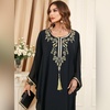 image:imageIDOPIP Abayas for Women Muslim Ramadan Dress Long Sleeve Floral Maxi Moroccan Kaftan Dress Loose Islamic Dubai Pakistani RobeBlack Tassel