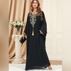 image:imageIDOPIP Abayas for Women Muslim Ramadan Dress Long Sleeve Floral Maxi Moroccan Kaftan Dress Loose Islamic Dubai Pakistani RobeBlack Tassel