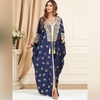 image:imageIDOPIP Abayas for Women Muslim Ramadan Dress Long Sleeve Floral Maxi Moroccan Kaftan Dress Loose Islamic Dubai Pakistani RobeDark Blue