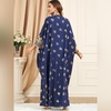 image:imageIDOPIP Abayas for Women Muslim Ramadan Dress Long Sleeve Floral Maxi Moroccan Kaftan Dress Loose Islamic Dubai Pakistani RobeDark Blue