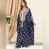 image:imageIDOPIP Abayas for Women Muslim Ramadan Dress Long Sleeve Floral Maxi Moroccan Kaftan Dress Loose Islamic Dubai Pakistani RobeDark Blue